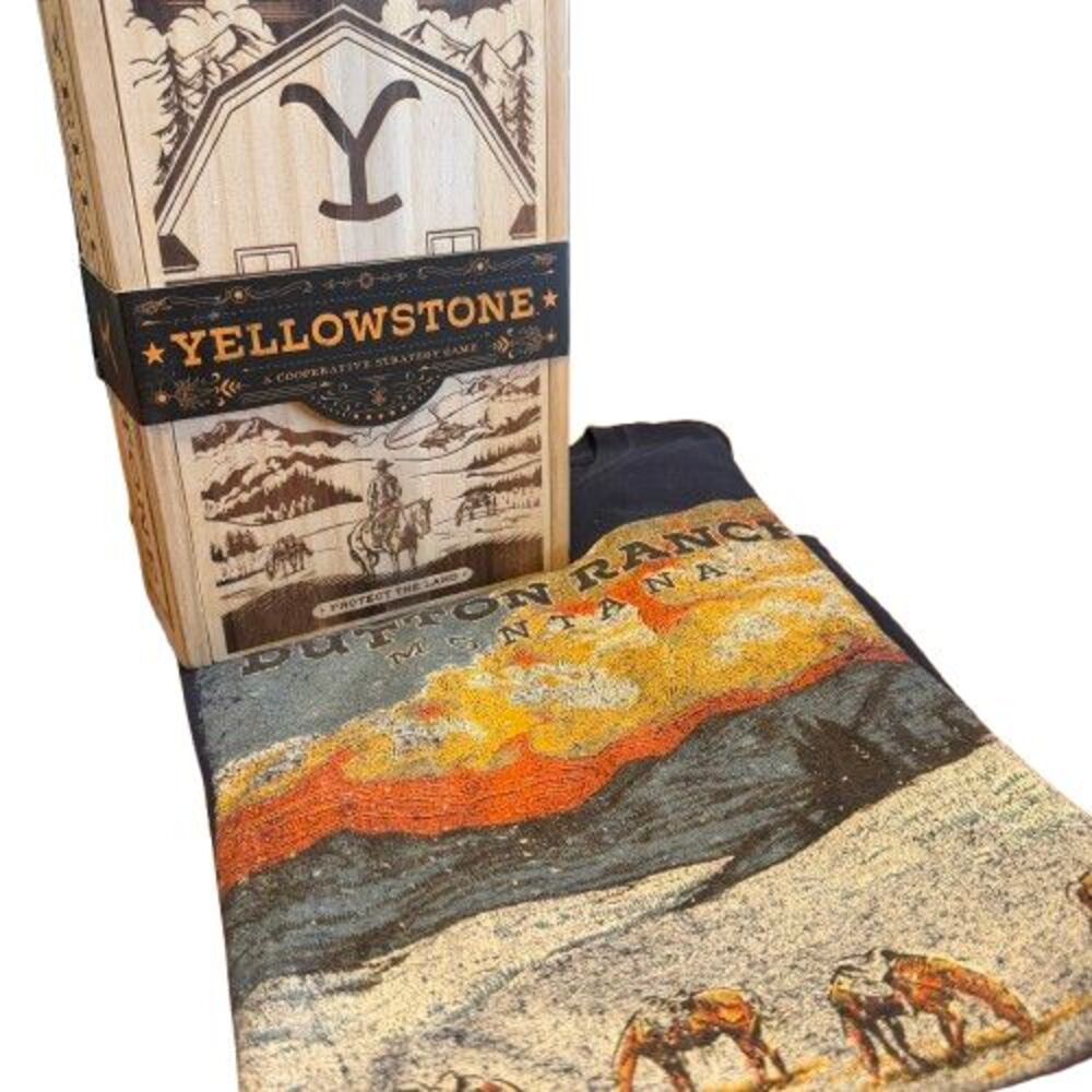Yellowstone Game + Dutton Ranch T Shirt Small Paramount Western Gift Bundle